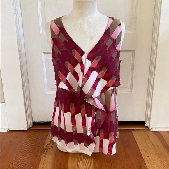 Ann Taylor Sleeveless Dark Red Geometric‎ Print Blouse 8 - Picture 1 of 6